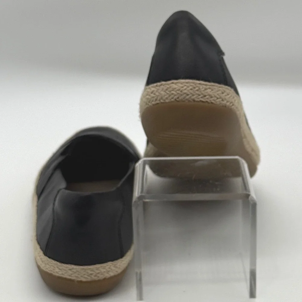 Clarks Espadrille Flats Womens 9.5 Black Leather Danelly Shine Comfort Slip on